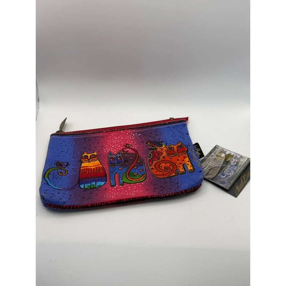Laurel Burch Feline Friends Canvas Zipper Pouch 2015 Cat Art Cosmetic Bag‎  New